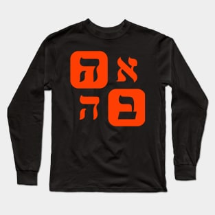 Hebrew Word for Love Ahava Hebrew Letters Orange Aesthetic Grid Long Sleeve T-Shirt